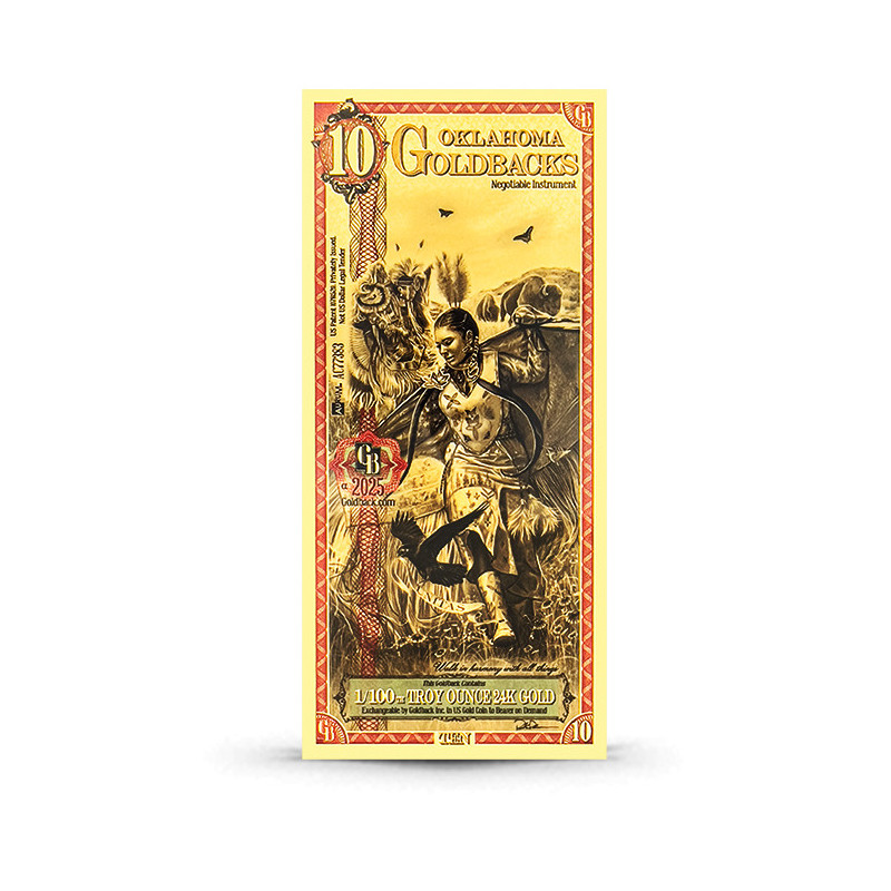 Złoty Banknote 10 Oklahoma Goldback Gold Note, 1/100 uncji - Vorderseite Złoty Banknote 10 Oklahoma Goldback Gold Note, 1/100 uncji - Vorderseite