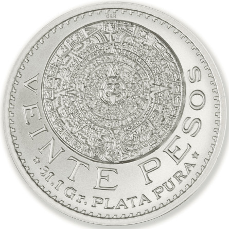 Srebrna Moneta 20 Peso Mexico Tribute, 1 uncja front