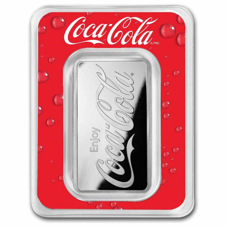 Silver Coca-Cola Bar in Blister 1 oz front