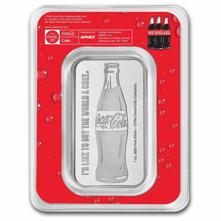 Srebrna Sztabka Coca-Cola w Blistrze 1 uncja front