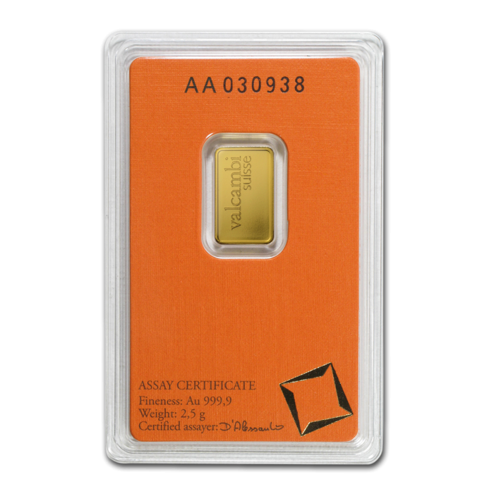 Złota sztabka Inwestycyjna Valcambi 2,5g - back Złota sztabka Inwestycyjna Valcambi 2,5g - back