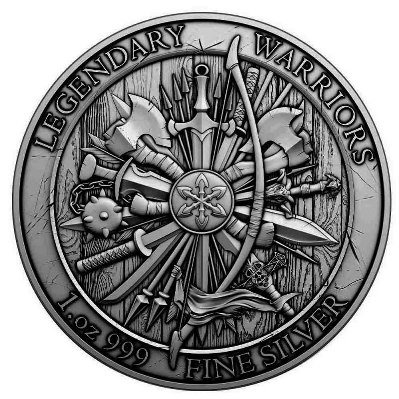 Silber Medaille Legendäre Krieger: Miyamoto Musashi Antik, 1 Unze - Vorderseite Silber Medaille Legendäre Krieger: Miyamoto Musashi Antik, 1 Unze - Vorderseite