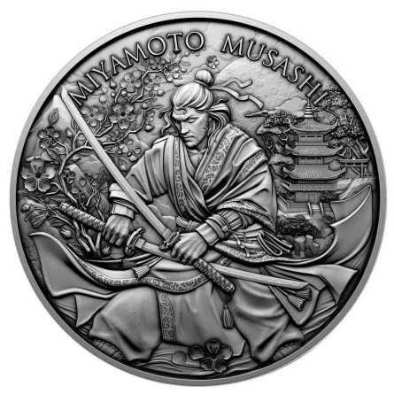 Legendary Warriors Silver Medal: Miyamoto Musashi Antiqued, 1 oz - reverse.