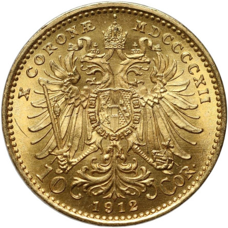 Złota moneta Austria, 10 Koron 1892 - 1918, 3,39 grama - rewers