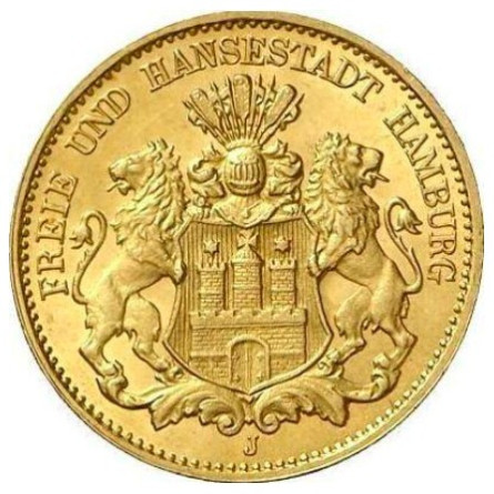 Złota Moneta 10 Marek, Hamburg (1871 - 1918), 3,98 grama - rewers