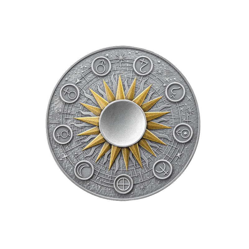 Silber Sonnensystem Münze: Sonne 2025, 2 Unzen - Rückseite Silber Sonnensystem Münze: Sonne 2025, 2 Unzen - Rückseite
