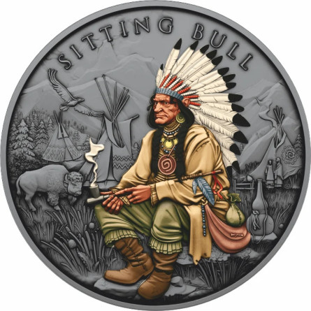 Srebrny Medaille Legendary Warriors: Sitting Bull Farbe, 1 uncja - rewers