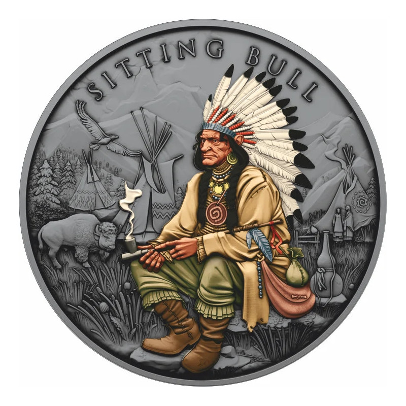 Srebrny Medaille Legendary Warriors: Sitting Bull Farbe, 1 uncja - rewers
