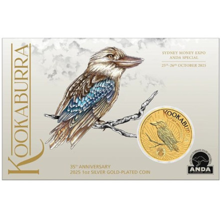 Australian Kookaburra 2025 Privy Gilded Silver Coin, 1 oz Front