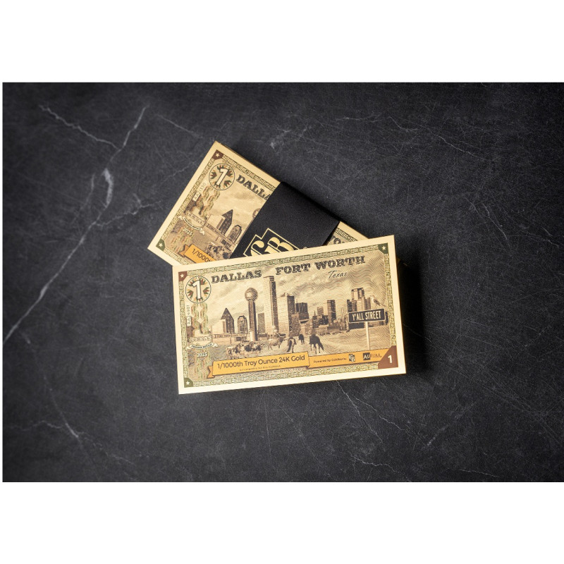 Złoty Banknote 1 Dallas Goldback Gold Note - Sonderausgabe, 1/1000 uncji - Satz