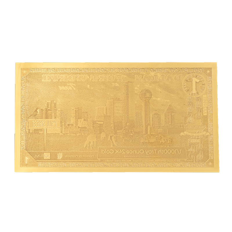 Złoty Banknote 1 Dallas Goldback Gold Note - Sonderausgabe, 1/1000 uncji - Rückseite