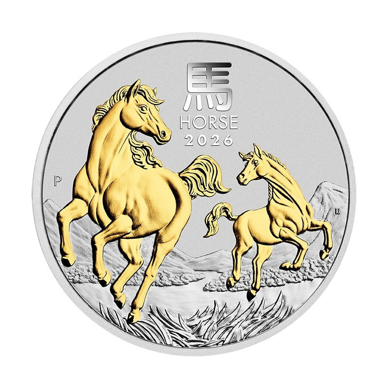 Srebrna Moneta Lunar III Rok Konia 2026 Gilded, 1 uncja COA - rewers Srebrna Moneta Lunar III Rok Konia 2026 Gilded, 1 uncja COA - rewers