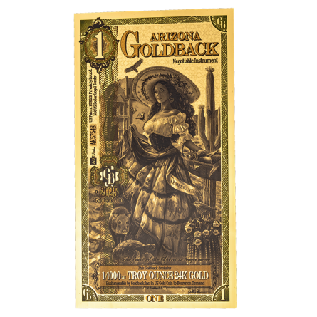 Złoty Banknot 1 Arizona Goldback Gold Note, 1/1000 uncji - front