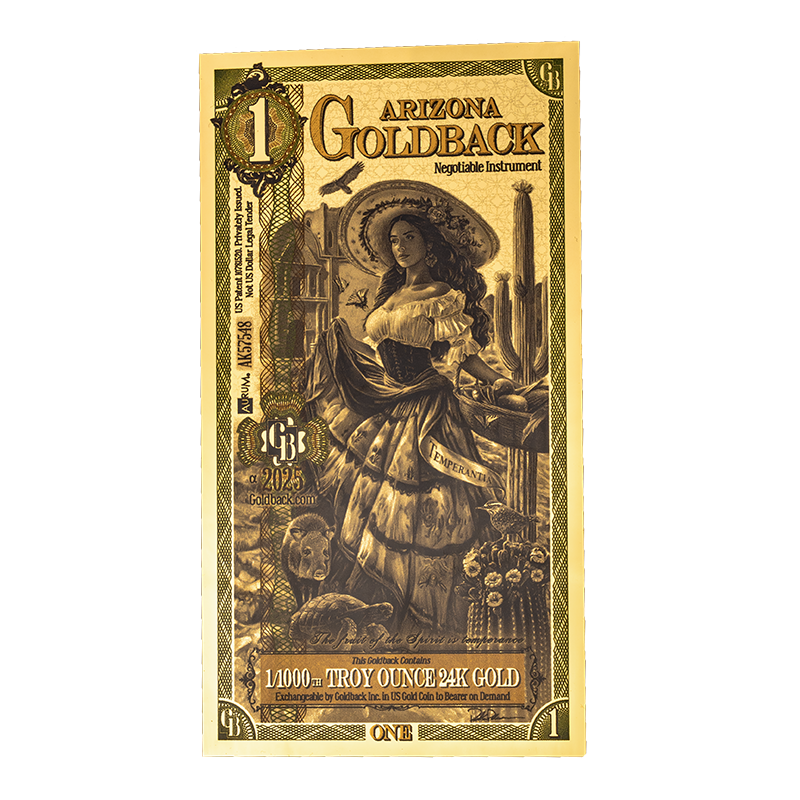 Złoty Banknot 1 Arizona Goldback Gold Note, 1/1000 uncji - front Złoty Banknot 1 Arizona Goldback Gold Note, 1/1000 uncji - front
