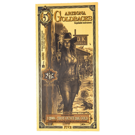 Złoty Banknot 5 Arizona Goldback Gold Note, 1/200 uncji - front