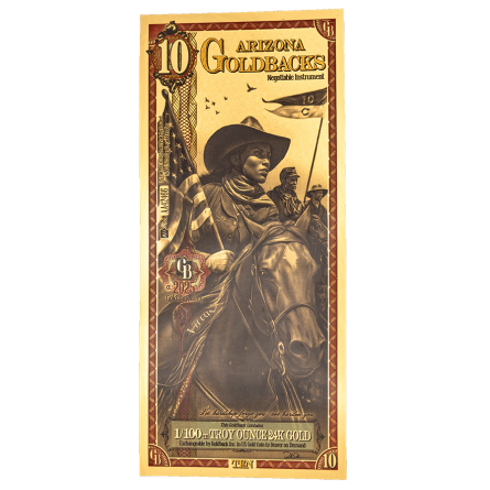 Złoty Banknot 10 Arizona Goldback Gold Note, 1/100 uncji - front