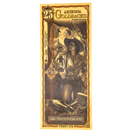Złoty Banknot 25 Arizona Goldback Gold Note, 1/40uncji - front Złoty Banknot 25 Arizona Goldback Gold Note, 1/40uncji - front