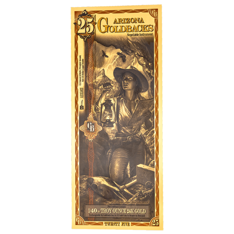Złoty Banknot 25 Arizona Goldback Gold Note, 1/40uncji - front Złoty Banknot 25 Arizona Goldback Gold Note, 1/40uncji - front