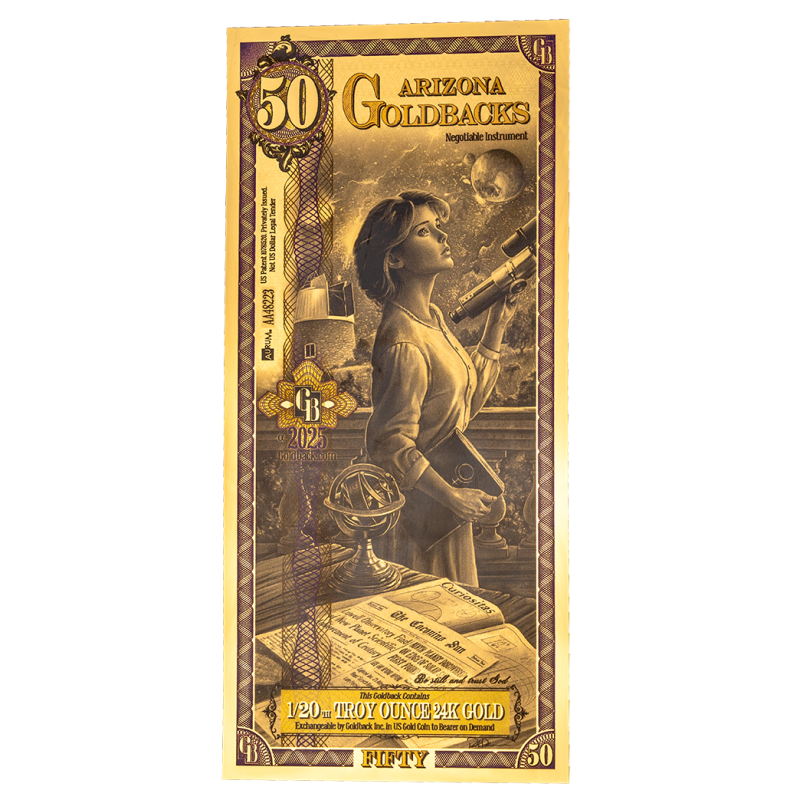 Złoty Banknot 50 Arizona Goldback Gold Note, 1/20 uncji - front Złoty Banknot 50 Arizona Goldback Gold Note, 1/20 uncji - front