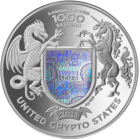 Srebrna Moneta United Crypto States: Binary Eagle 2026, 1 uncja - rewers