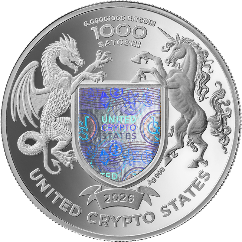 Srebrna Moneta United Crypto States: Binary Eagle 2026, 1 uncja - awers Srebrna Moneta United Crypto States: Binary Eagle 2026, 1 uncja - awers