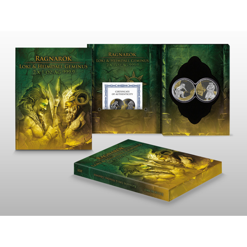 Srebrna Moneta Ragnarök: Sköll & Hati 2024 Geminus, 2x 1 uncja - box Srebrna Moneta Ragnarök: Sköll & Hati 2024 Geminus, 2x 1 uncja - box