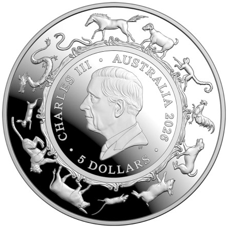 RAM Lunar Year of the Horse 2026 Proof Domed Silver Coin, 1 oz - reverse side