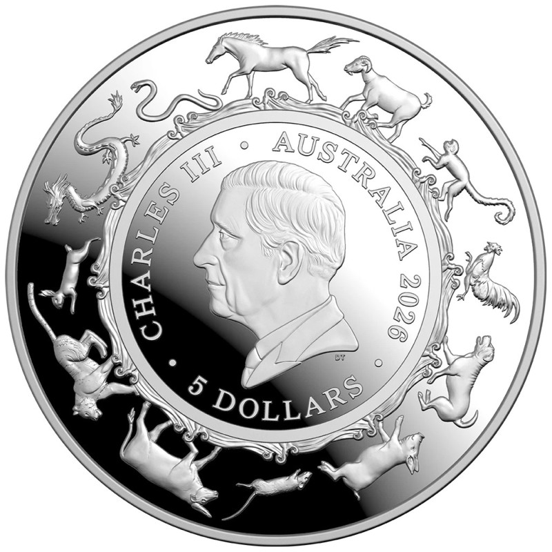 RAM Lunar Year of the Horse 2026 Proof Domed Silver Coin, 1 oz - obverse RAM Lunar Year of the Horse 2026 Proof Domed Silver Coin, 1 oz - obverse