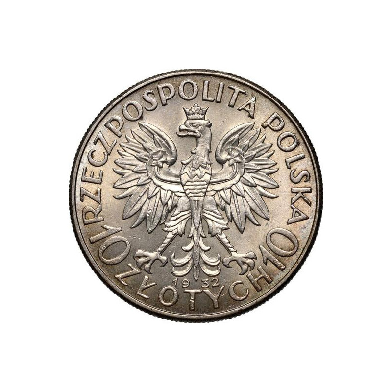 Silbermünze 10PLN Kopf einer Frau 1932-1933, 22g (guter Zustand) - Vorderseite