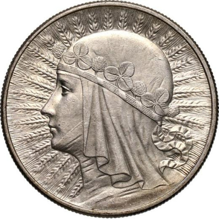 Silver Coin 10zl Female Head 1932-1933, 22g (good condition) - reverse side