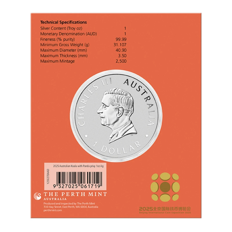 Srebrna Moneta Australijski Koala 2025 Beijing Privy Mark, 1 uncja