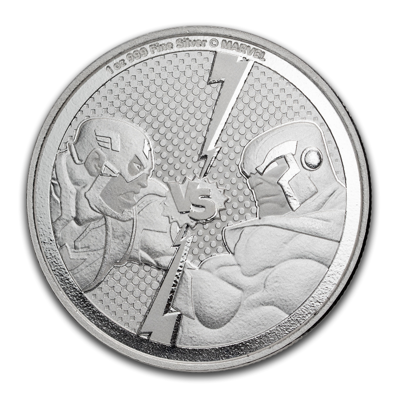 Srebrna Moneta Marvel Captain America vs Thanos 2025, 1 uncja - rewers