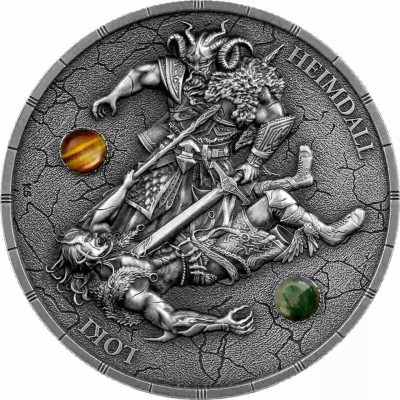 Ragnarök Silbermünze: Loki & Heimdall 2025 UHR, 2 Unzen - Rückseite Ragnarök Silbermünze: Loki & Heimdall 2025 UHR, 2 Unzen - Rückseite