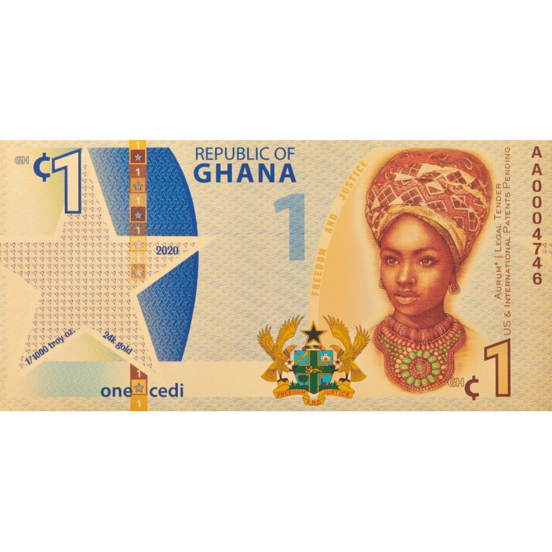 Złoty Banknot Aurum 1 Ced Gahana Liberty, 1/1000 uncji - front
