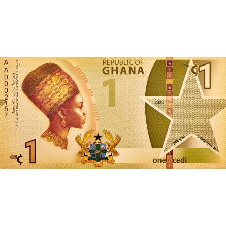 Złoty Banknot Aurum 1 Ced Gahana Justice, 1/1000 uncji - front