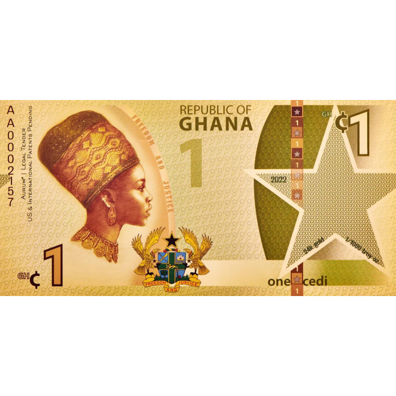 Gold Aurum 1 Ced Gahana Justice Banknote, 1/1000 oz - front Gold Aurum 1 Ced Gahana Justice Banknote, 1/1000 oz - front