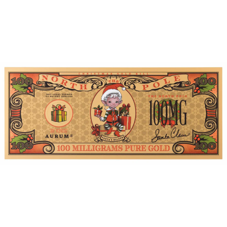 Aurum Santa's Helper Gold Banknote, 100 milligrams