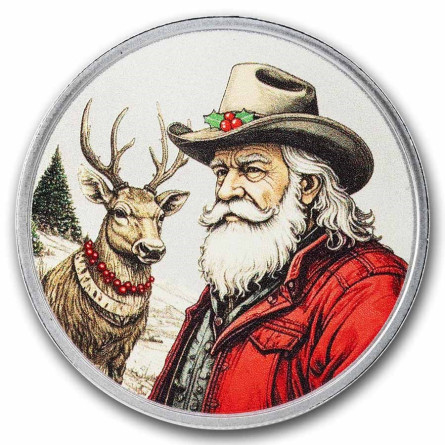Western Santa Silver Medal (Box & COA), 1 oz - obverse.