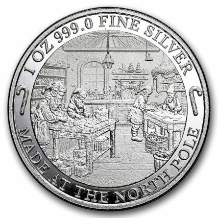 Silber Weihnachtsmann & Rentier Medaille (Box & COA), 1 oz - Rückseite Silber Weihnachtsmann & Rentier Medaille (Box & COA), 1 oz - Rückseite