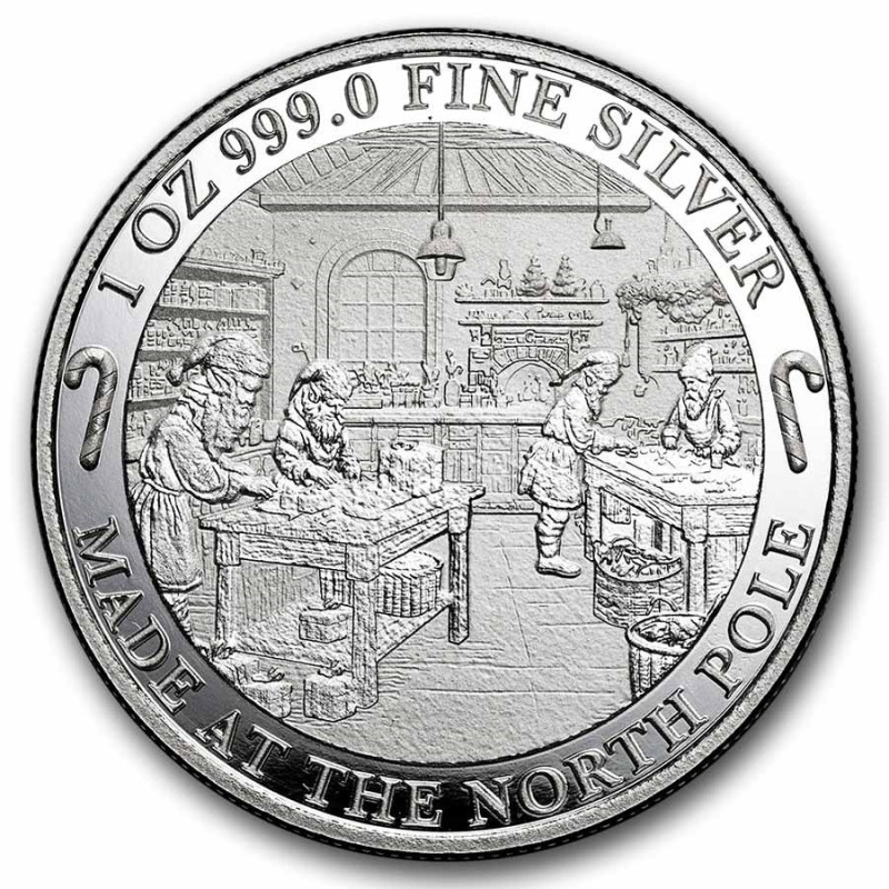 Silber Weihnachtsmann & Rentier Medaille (Box & COA), 1 oz - Rückseite Silber Weihnachtsmann & Rentier Medaille (Box & COA), 1 oz - Rückseite