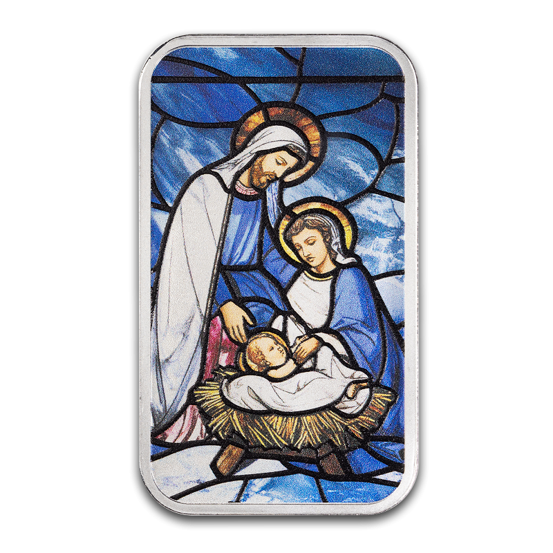 Srebrna Sztabka Christmas Nativity Bar (Gift Box), 1 uncja - front