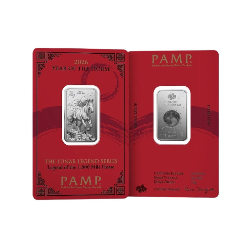 PAMP Lunar Legends Silberbarren: 1.000 Mile Horse, 10gr. PAMP Lunar Legends Silberbarren: 1.000 Mile Horse, 10gr.