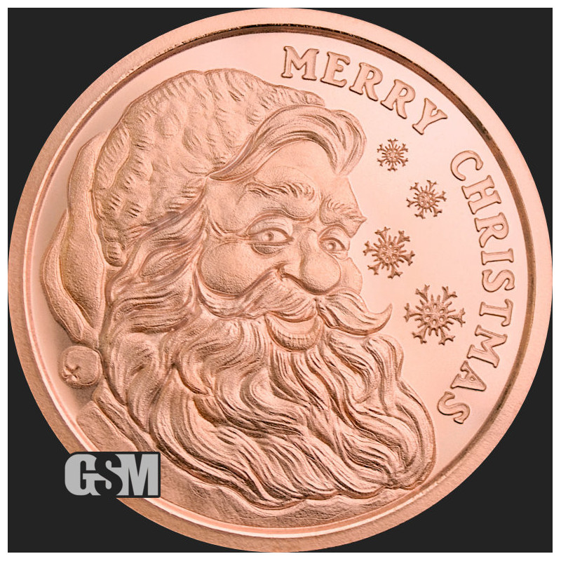 Miedziany Medal Merry Christmas Santa 2025, 1 uncja front Miedziany Medal Merry Christmas Santa 2025, 1 uncja front