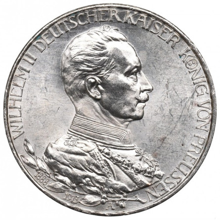 Silver Coin German Empire 3 Marks Wilhelm II, 16.67 grams - obverse