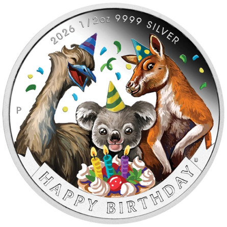 Silber Happy Birthday 2026 Proof-Münze, 1/2 Unze.