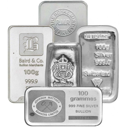 Sztabka Srebra 100 gramów - losowa - front