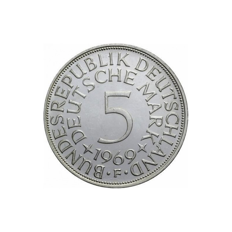 Silbermünze Deutschland, 5 Mark 1951-1974, 11,2 Gramm - Rückseite Silbermünze Deutschland, 5 Mark 1951-1974, 11,2 Gramm - Rückseite
