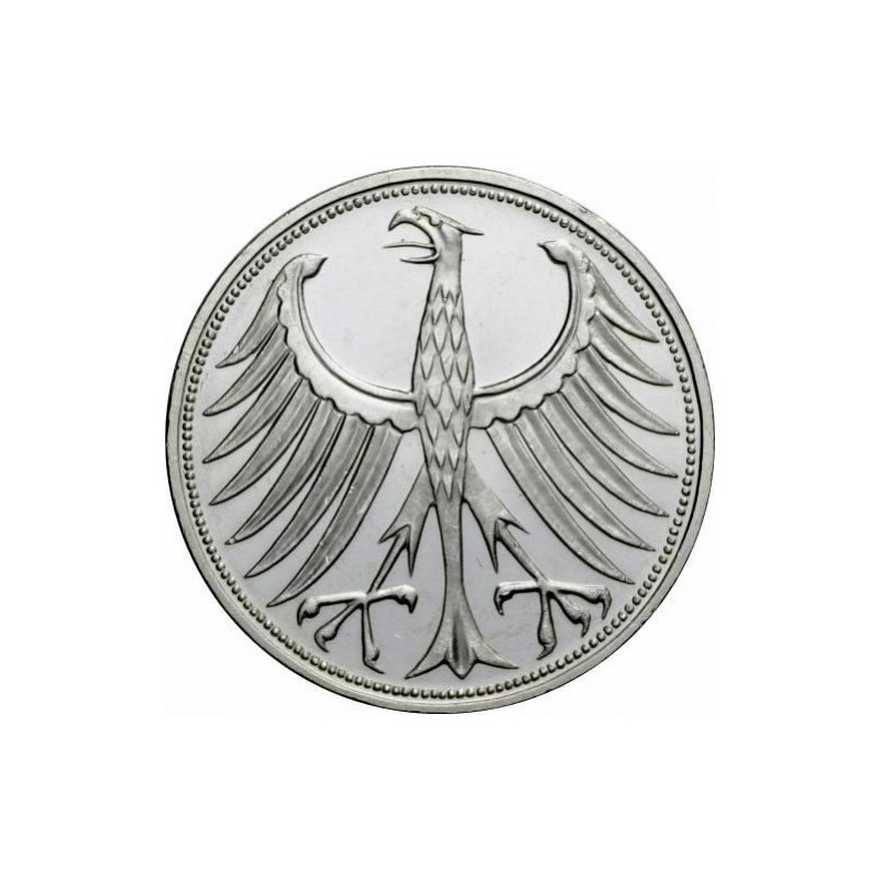 Silbermünze Deutschland, 5 Mark 1951-1974, 11,2 Gramm - Vorderseite Silbermünze Deutschland, 5 Mark 1951-1974, 11,2 Gramm - Vorderseite