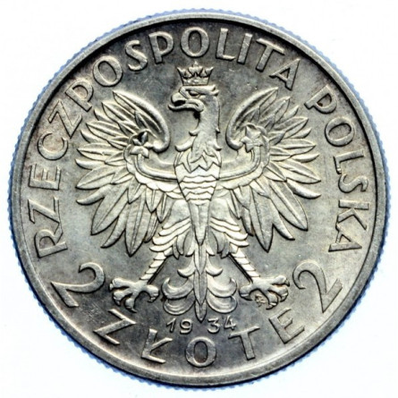 Срібна монета 2 злотих Жіноча голова 1932-1934 рр., 4,4 грама - реверс