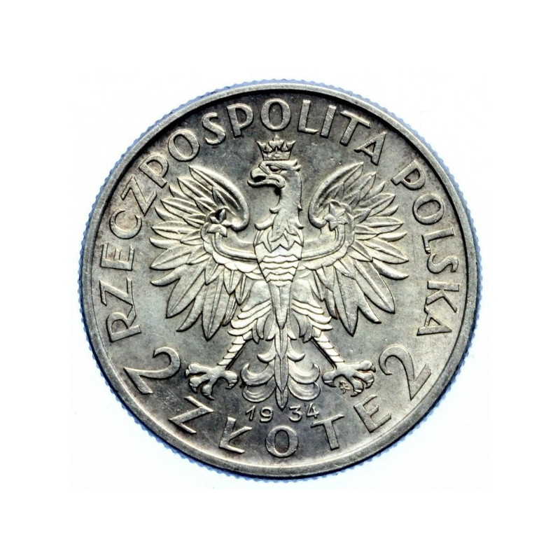 Silver Coin 2 zloty Head of a Woman 1932-1934, 4.4 grams - obverse Silver Coin 2 zloty Head of a Woman 1932-1934, 4.4 grams - obverse